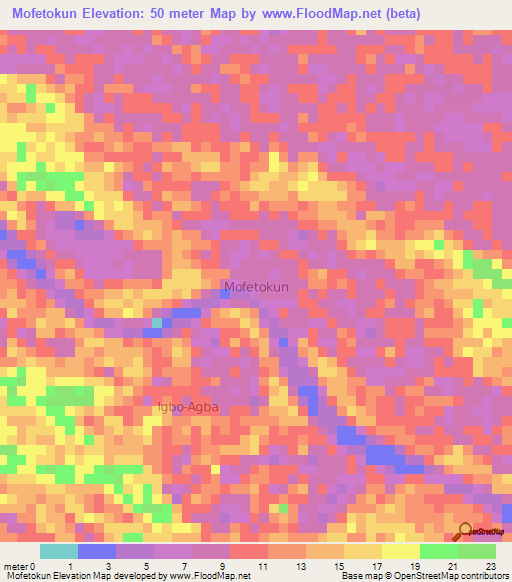 Mofetokun,Nigeria Elevation Map