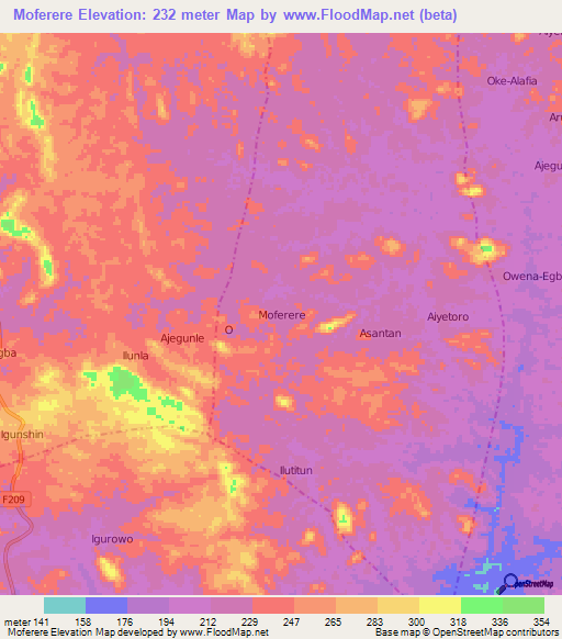 Moferere,Nigeria Elevation Map