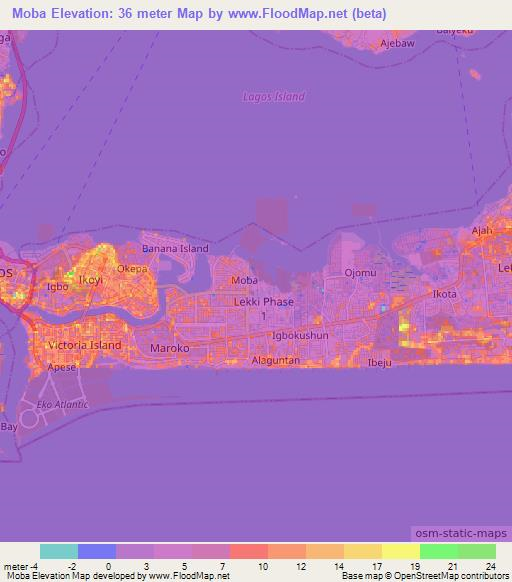 Moba,Nigeria Elevation Map