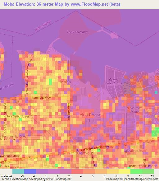 Moba,Nigeria Elevation Map