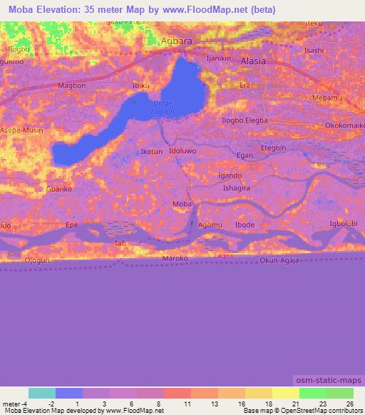 Moba,Nigeria Elevation Map