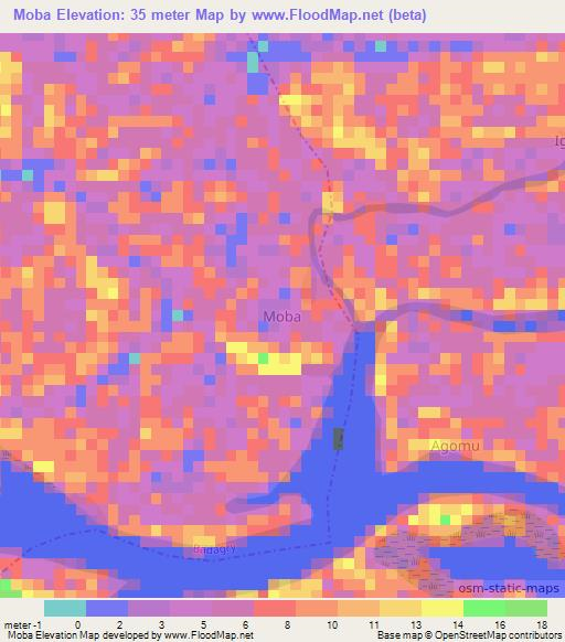 Moba,Nigeria Elevation Map