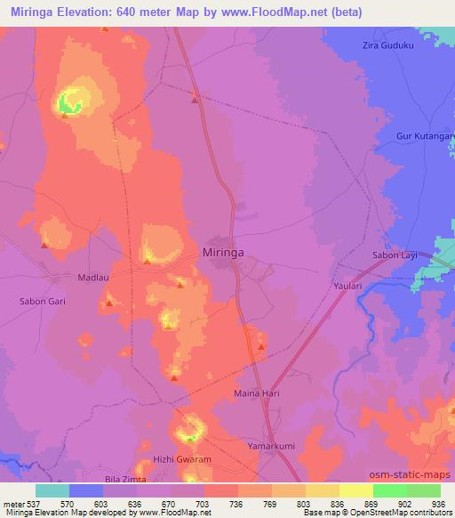 Miringa,Nigeria Elevation Map