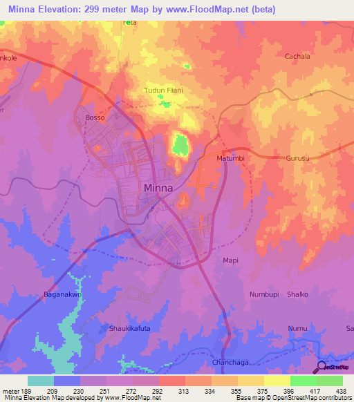 Minna,Nigeria Elevation Map