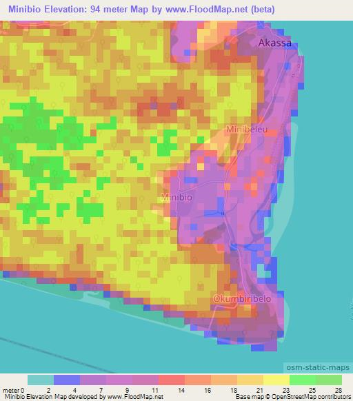 Minibio,Nigeria Elevation Map