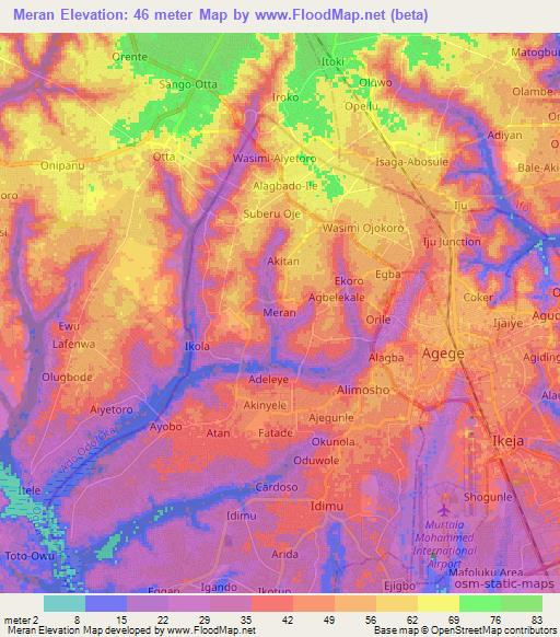 Meran,Nigeria Elevation Map