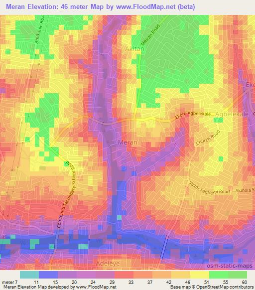 Meran,Nigeria Elevation Map