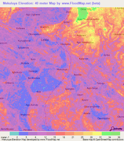 Mekuluya,Nigeria Elevation Map