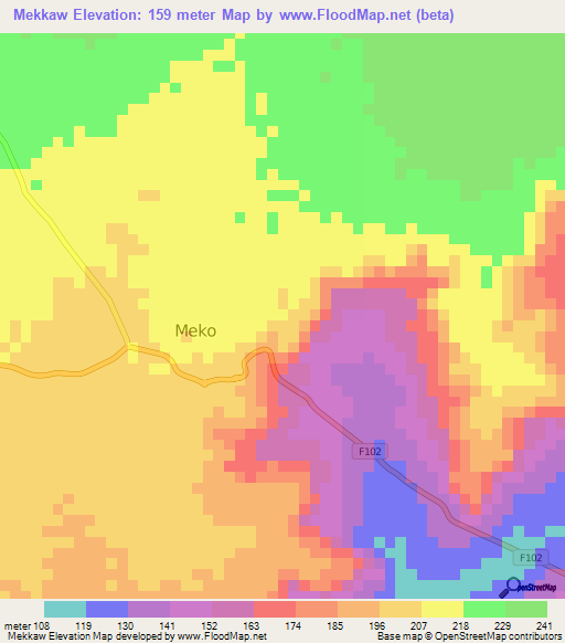 Mekkaw,Nigeria Elevation Map