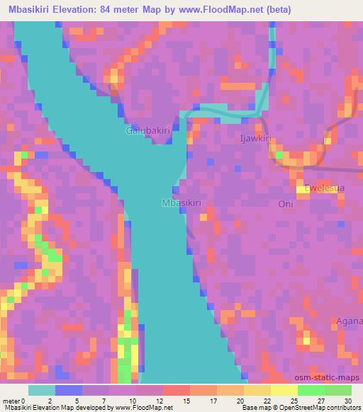 Mbasikiri,Nigeria Elevation Map