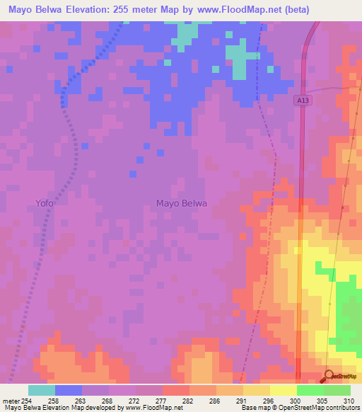 Mayo Belwa,Nigeria Elevation Map