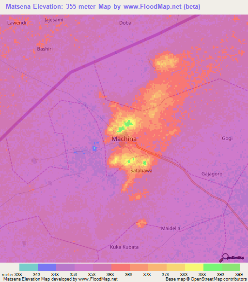 Matsena,Nigeria Elevation Map