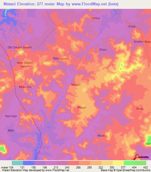 Matani,Nigeria Elevation Map