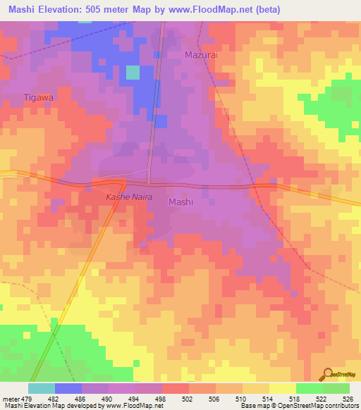 Mashi,Nigeria Elevation Map