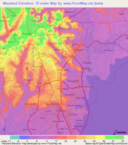 Maryland,Nigeria Elevation Map