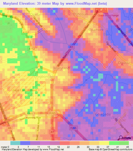 Maryland,Nigeria Elevation Map