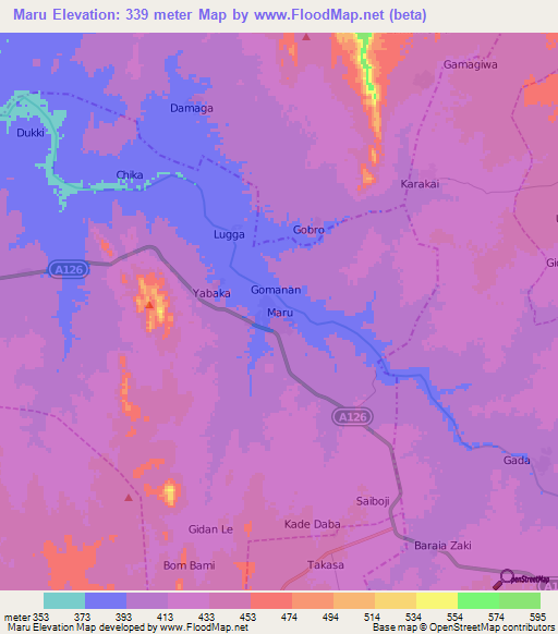 Maru,Nigeria Elevation Map