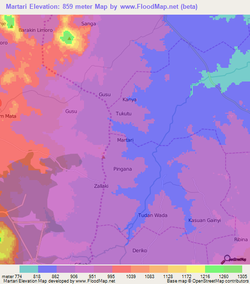 Martari,Nigeria Elevation Map