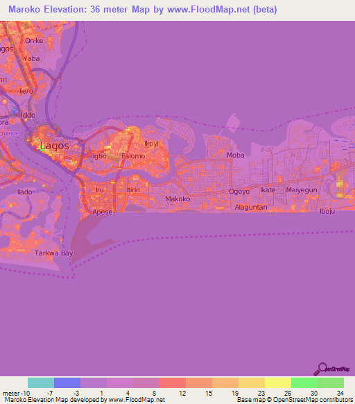 Maroko,Nigeria Elevation Map