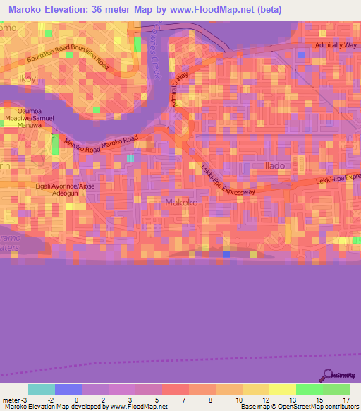 Maroko,Nigeria Elevation Map