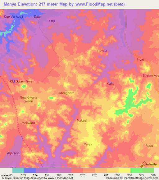 Manya,Nigeria Elevation Map