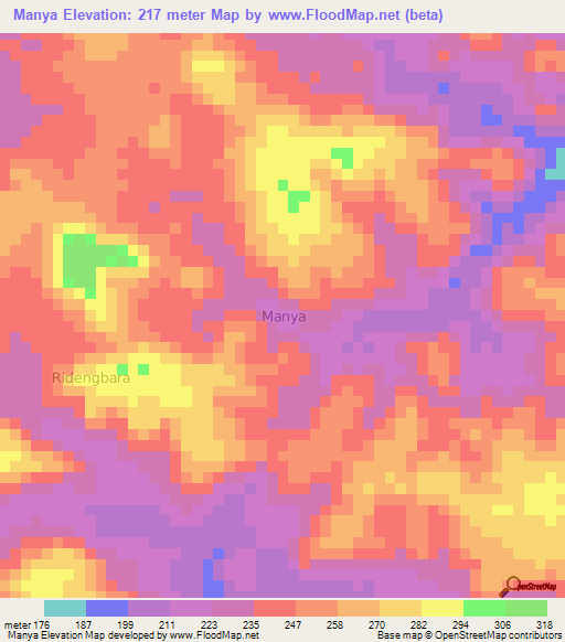 Manya,Nigeria Elevation Map