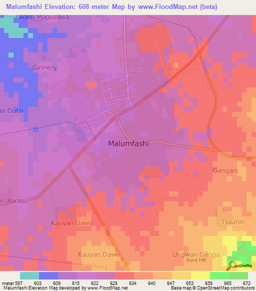 Malumfashi,Nigeria Elevation Map