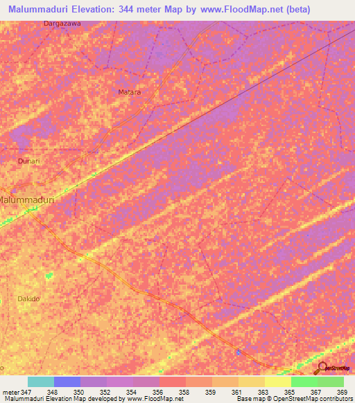 Malummaduri,Nigeria Elevation Map