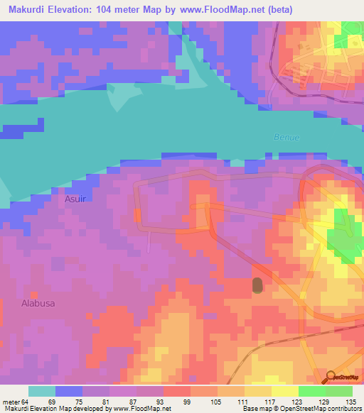 Makurdi,Nigeria Elevation Map