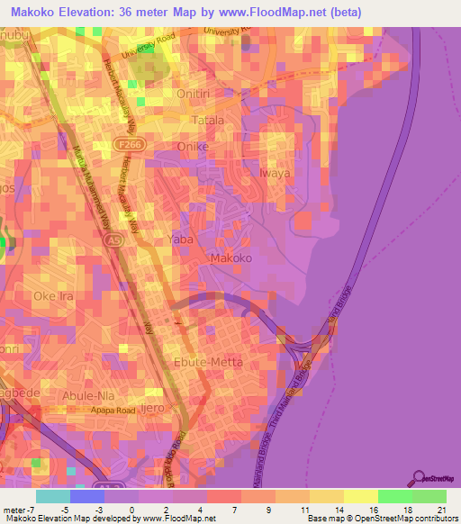 Makoko,Nigeria Elevation Map