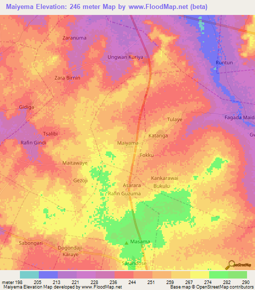 Maiyema,Nigeria Elevation Map