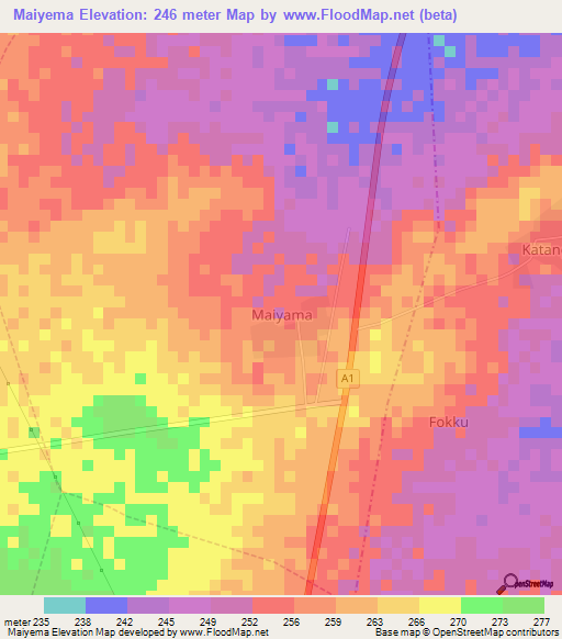 Maiyema,Nigeria Elevation Map