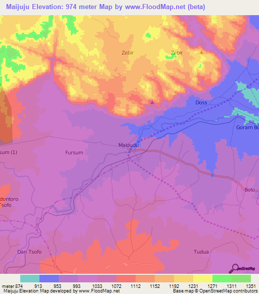 Maijuju,Nigeria Elevation Map