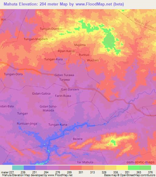 Mahuta,Nigeria Elevation Map