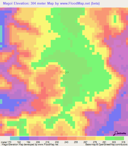 Magoi,Nigeria Elevation Map