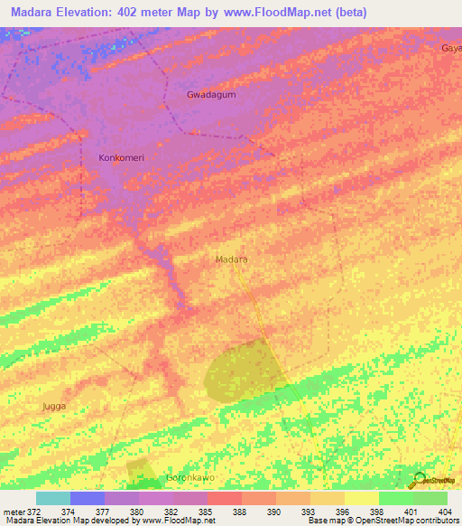 Madara,Nigeria Elevation Map