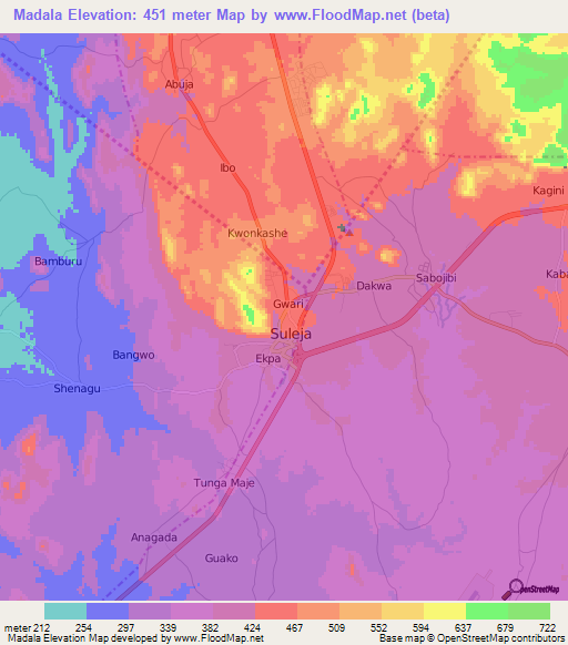 Madala,Nigeria Elevation Map