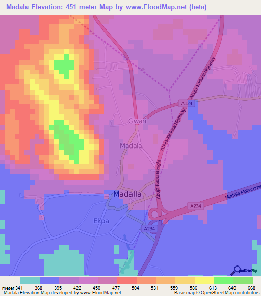 Madala,Nigeria Elevation Map