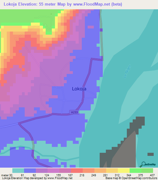 Lokoja,Nigeria Elevation Map