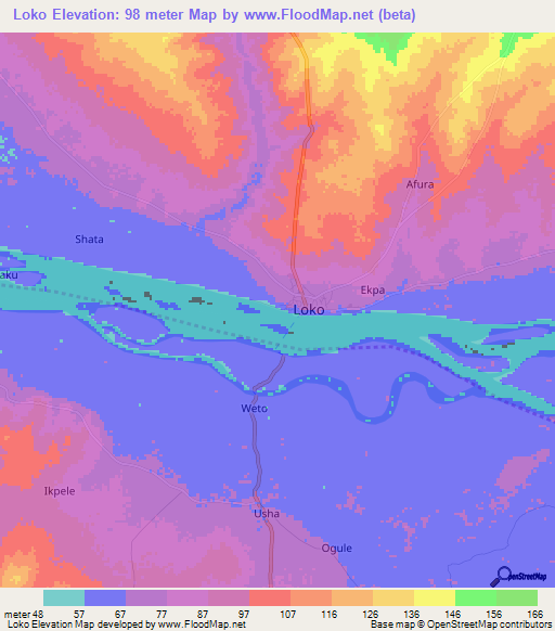 Loko,Nigeria Elevation Map