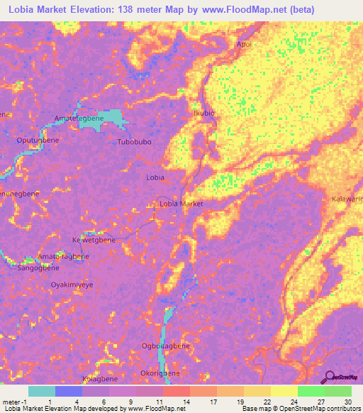 Lobia Market,Nigeria Elevation Map