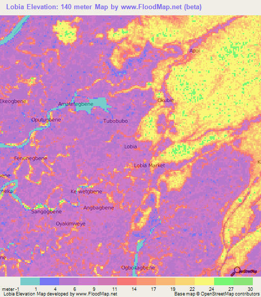 Lobia,Nigeria Elevation Map