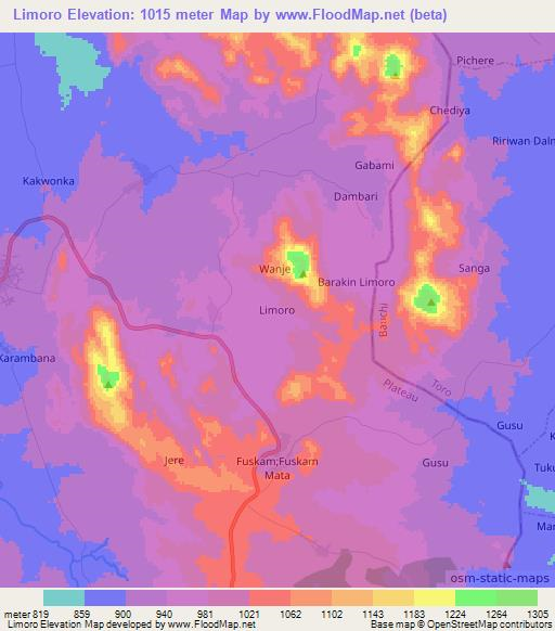 Limoro,Nigeria Elevation Map