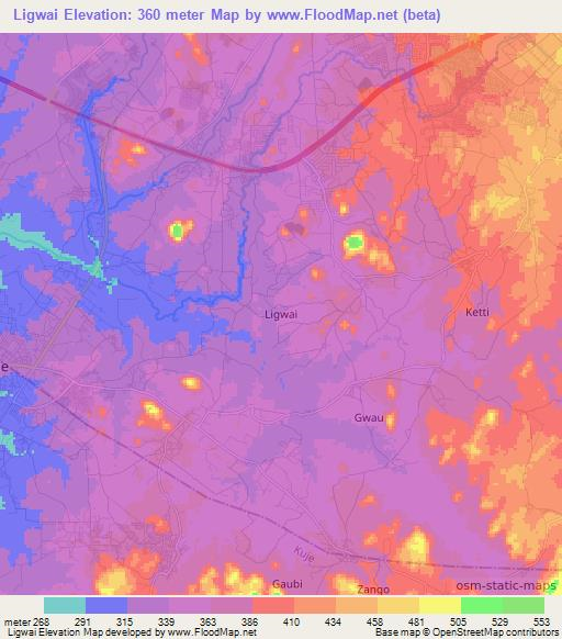 Ligwai,Nigeria Elevation Map