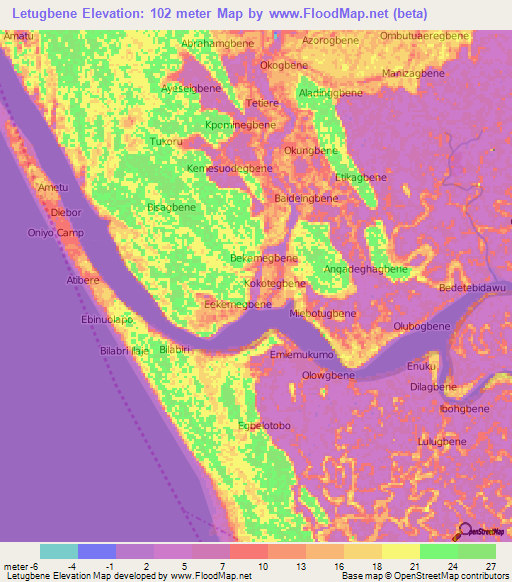 Letugbene,Nigeria Elevation Map