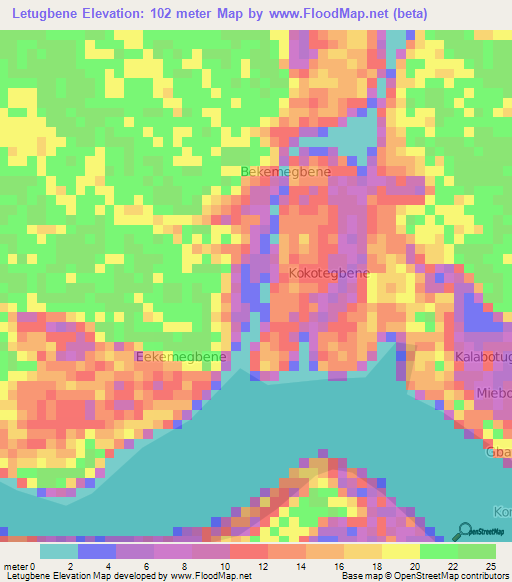 Letugbene,Nigeria Elevation Map