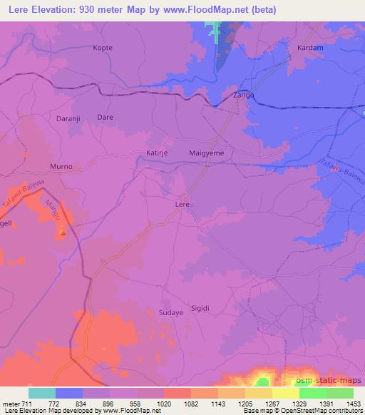 Lere,Nigeria Elevation Map