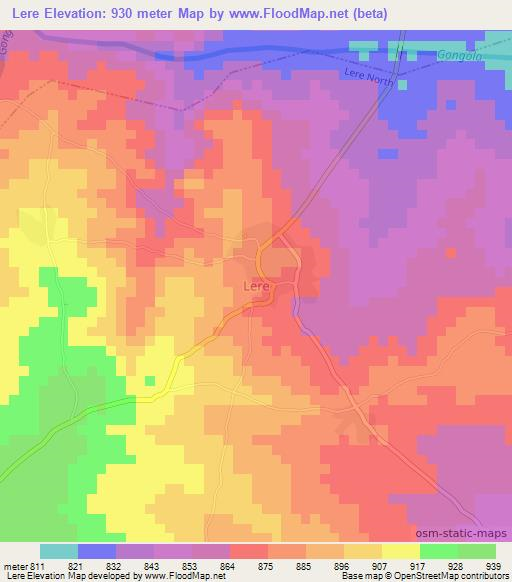 Lere,Nigeria Elevation Map