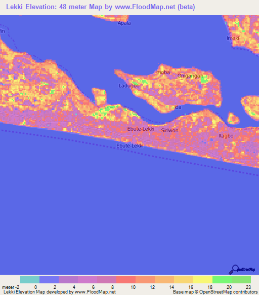 Lekki,Nigeria Elevation Map