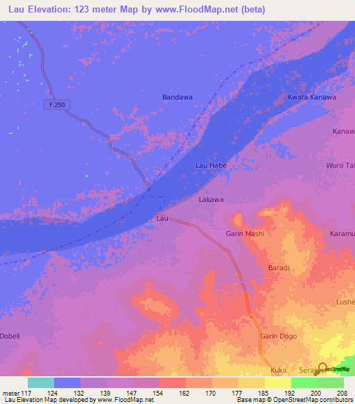 Lau,Nigeria Elevation Map